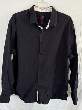 Linea Uomo Black Button-Up Shirt with Contrast Collar